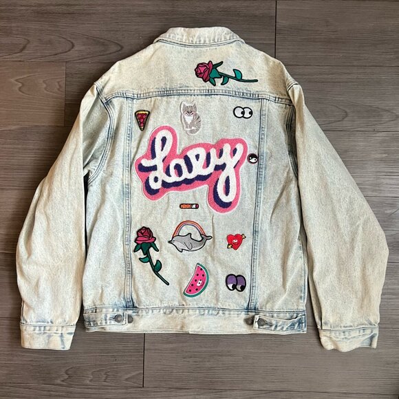 Lazy Oaf My Collection Oversized Denim Jacket Embroidered Kitsch Beaded OS - Picture 3 of 6